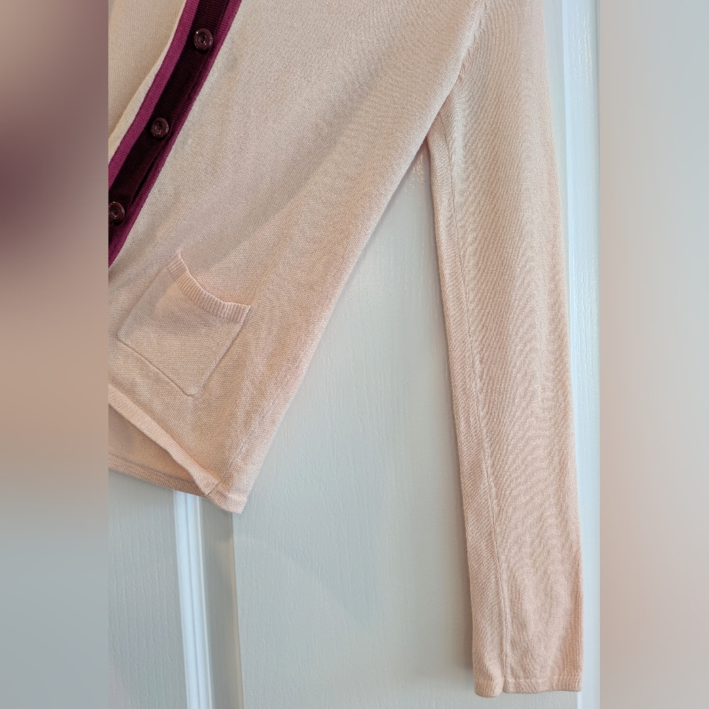 Anthropologie Moth Light Pink Contrast Stripes Hooded Button Up Cardigan Size S - Picture 4 of 13